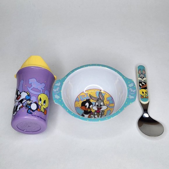 Vintage 1997 Baby Looney Tunes 3 Piece Dish Set 90s Kid Nostalgia Collectible - Picture 2 of 6